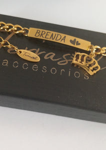 Pulsera infantil Princess, personalizable en acero 316L chapado en oro 18 k.